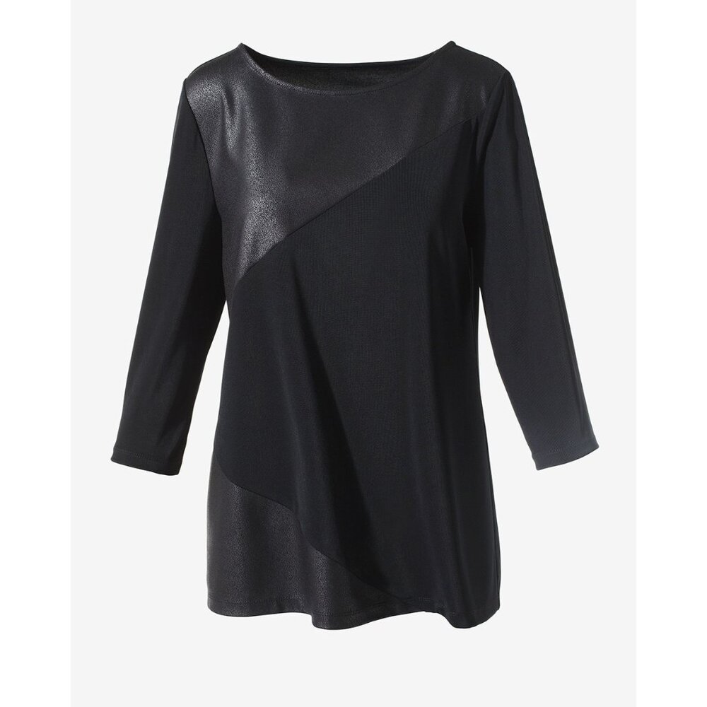 NWT Womens Size 16 Chico's Black Easywear Faux-Leather Blocked Tunic Top NEW